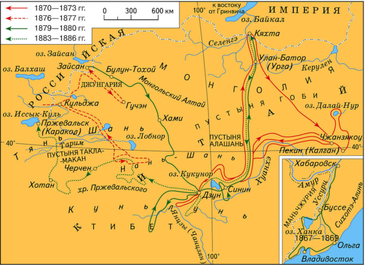 пржевальский н.м. карта экспедиций