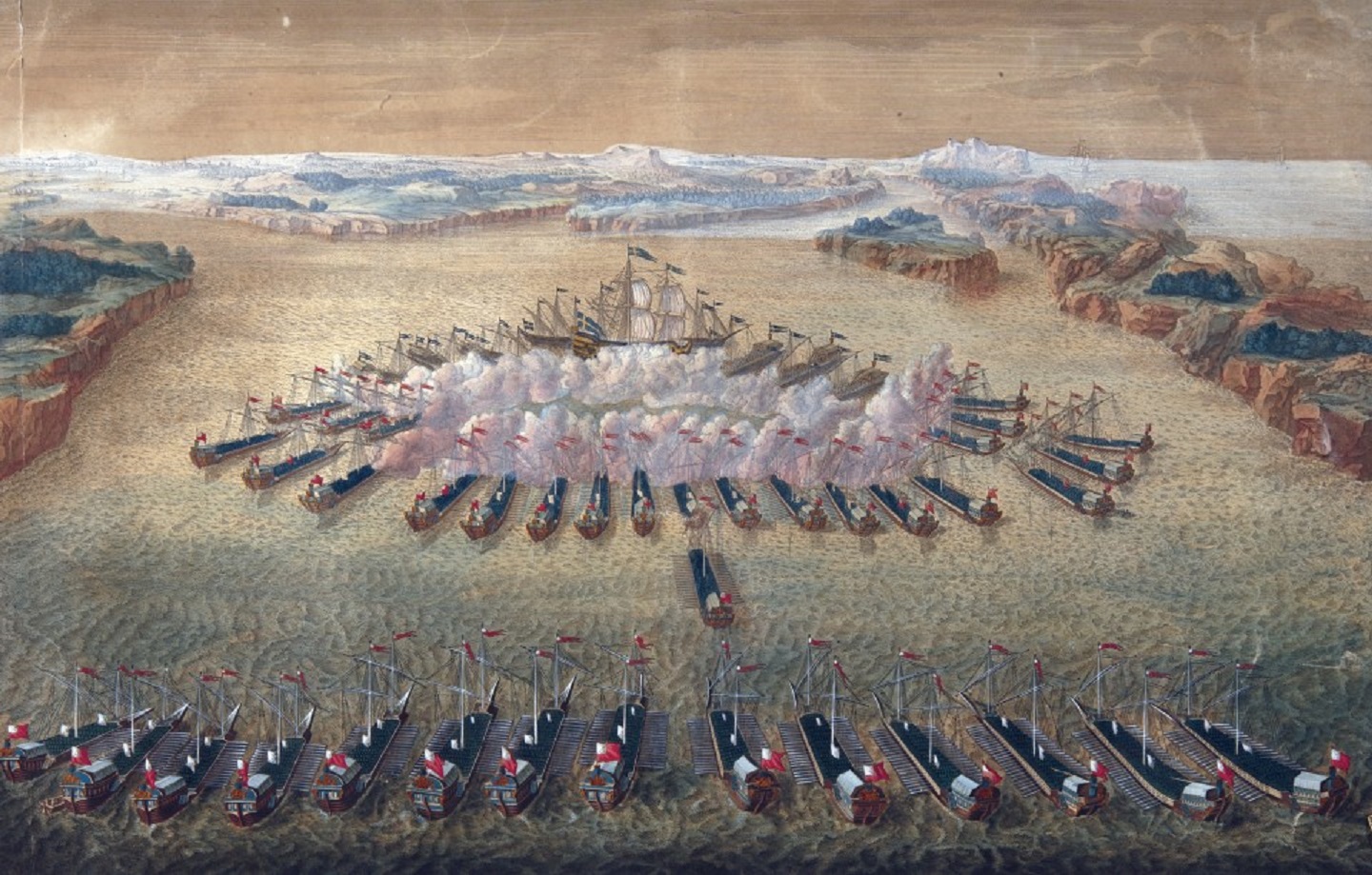 Гангутское сражение 1714 Гравюра Маврикия Бакуа
